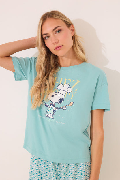 Women Secret_100% Cotton Snoopy Green Short Pyjamas_3132115_26_04