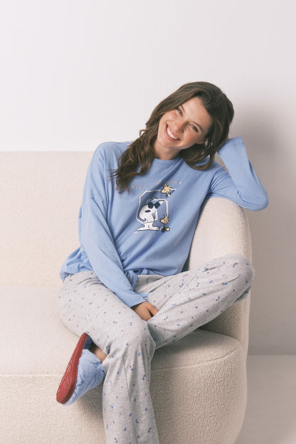 Women Secret_Blue Print_Long Blue Snoopy Cotton Pyjamas_3132129_19_01