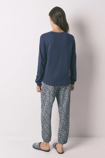 Women Secret_Navy_100% Cotton Long Pyjamas Smileyworld¨ Blue_3132135_10_06