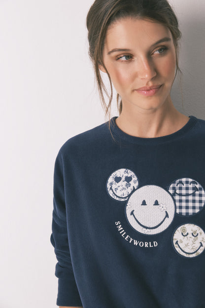 Women Secret_Navy_Smileyworld¨ Navy Fleece Long Pyjamas_3132142_10_03