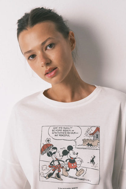 Women Secret_Ivory_100% Cotton White Mickey Mouse Long Pyjamas_3132149_96_04