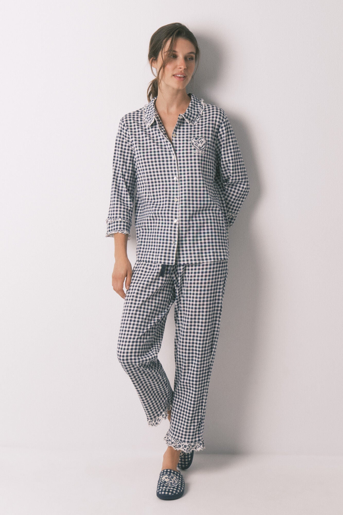 Women Secret_Navy_Long 100% Gingham Classic Pyjamas_3132151_10_02