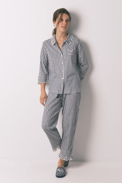 Women Secret_Navy_Long 100% Gingham Classic Pyjamas_3132151_10_02