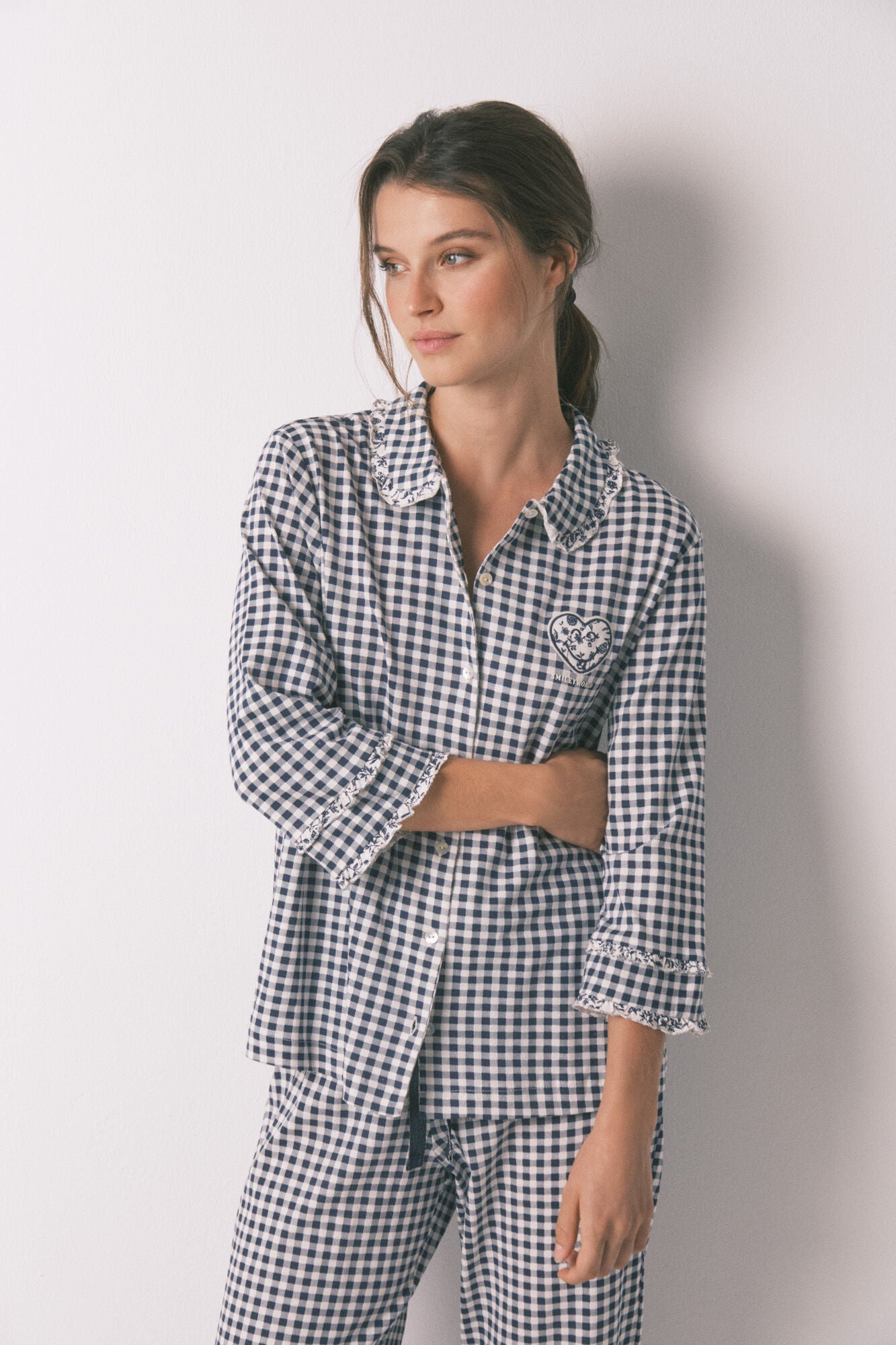 Women Secret_Navy_Long 100% Gingham Classic Pyjamas_3132151_10_03