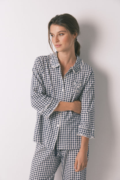Women Secret_Navy_Long 100% Gingham Classic Pyjamas_3132151_10_03