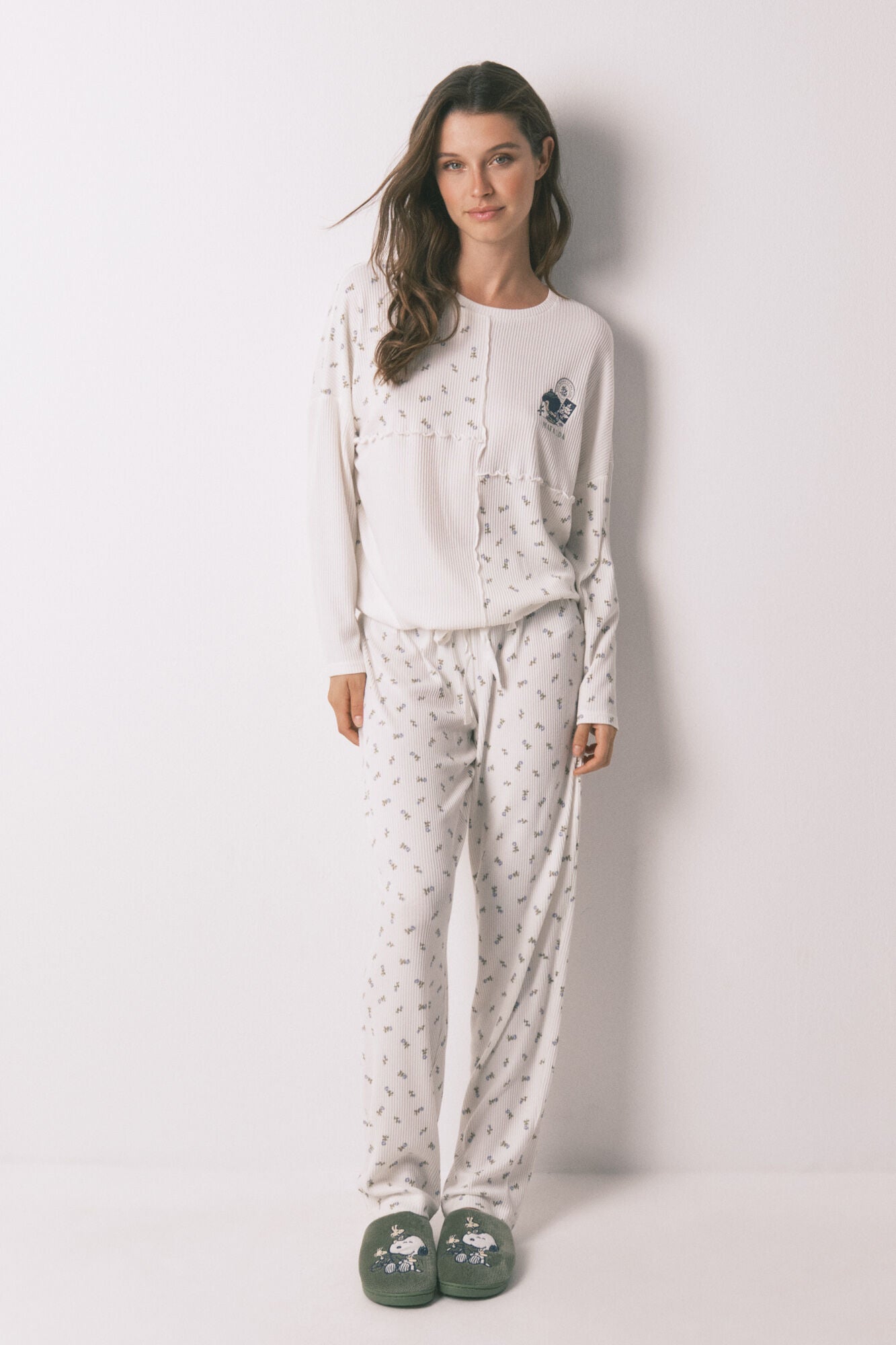 Women Secret_Ivory_Mafalda Ivory 100% Cotton Ribbed Long Pyjamas_3132154_96_03