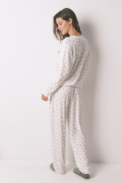 Women Secret_Ivory_Mafalda Ivory 100% Cotton Ribbed Long Pyjamas_3132154_96_06