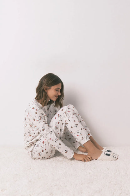Women Secret_Ivory_Long 100% Cotton White Pajamas Snoopy_3132212_96_01