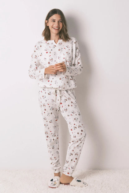 Women Secret_Ivory_Long 100% Cotton White Pajamas Snoopy_3132212_96_02
