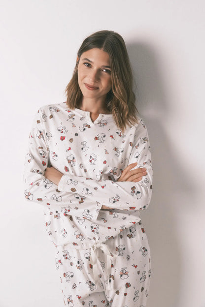 Women Secret_Ivory_Long 100% Cotton White Pajamas Snoopy_3132212_96_03