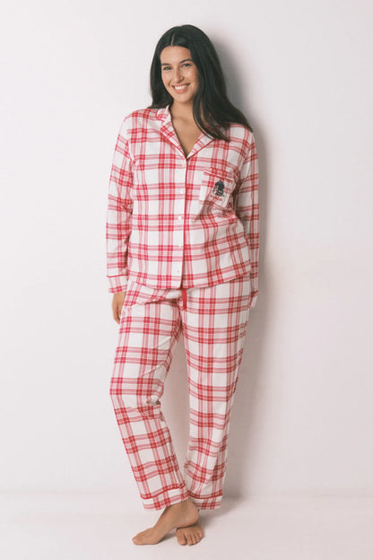 Women Secret_Red/Coral_Shirt-Style Pajamas 100% Cotton Red Checks Mafalda_3132213_62_01