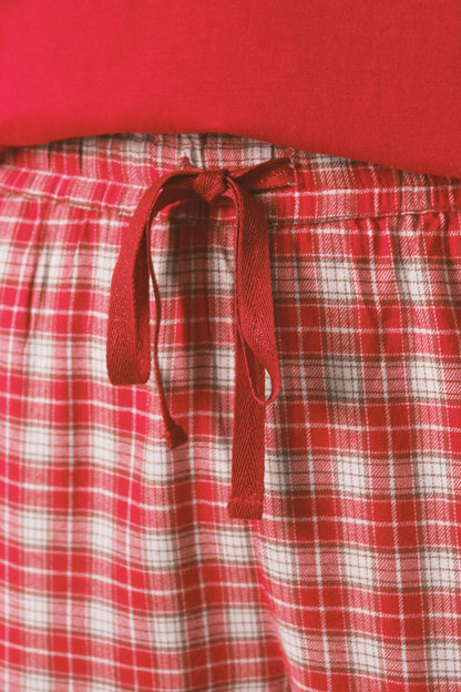 Women Secret_Red/Coral_Long 100% Cotton Printed Red Check Pajamas Snoopy_3132216_62_03