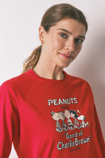 Women Secret_Red/Coral_Long 100% Cotton Printed Red Check Pajamas Snoopy_3132216_62_04