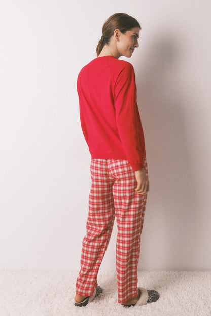 Women Secret_Red/Coral_Long 100% Cotton Printed Red Check Pajamas Snoopy_3132216_62_05
