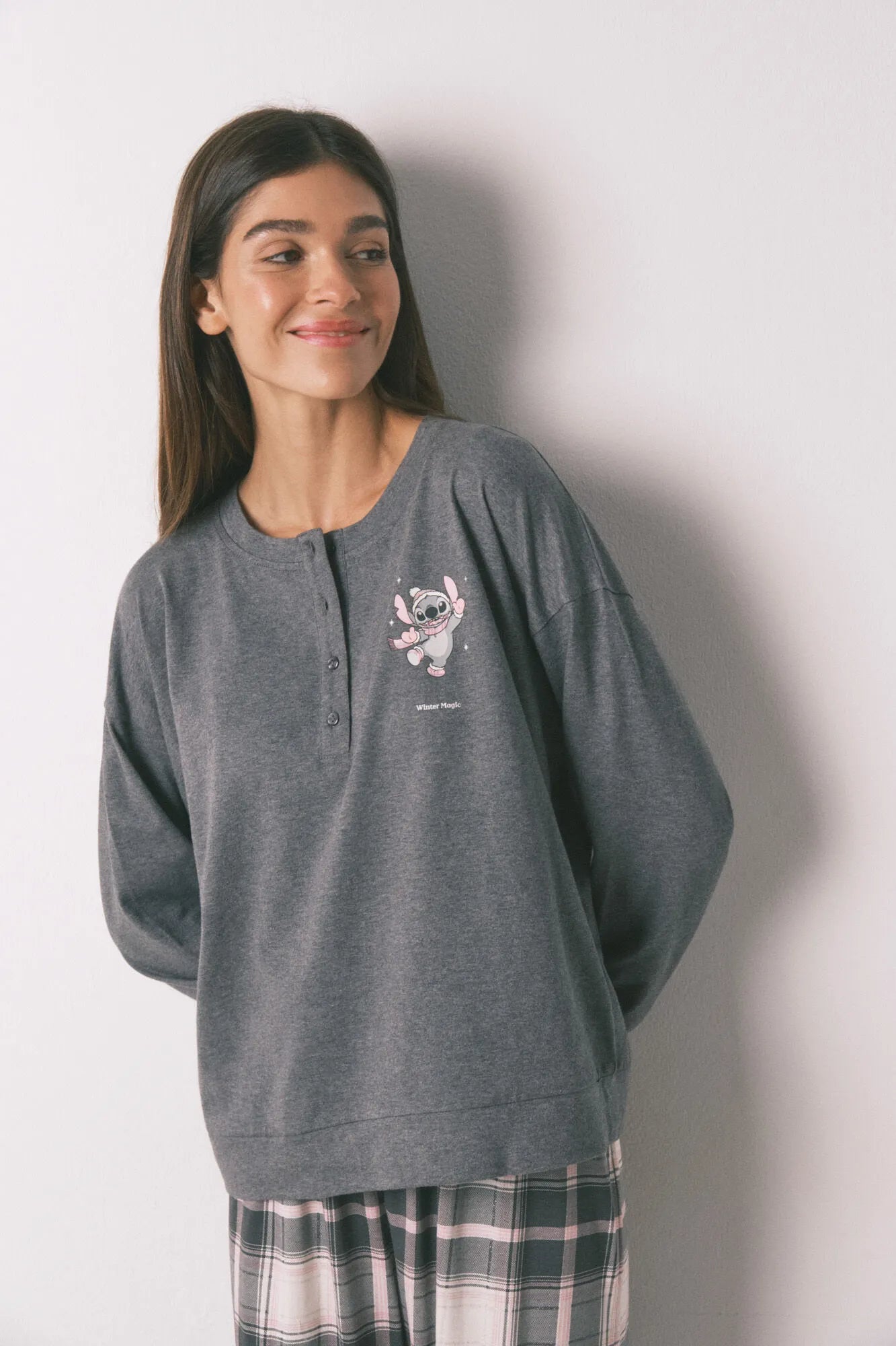 Women Secret_Medium Grey_Long Pyjamas 100% Cotton Grey Plaid Stitch_3132217_46_03