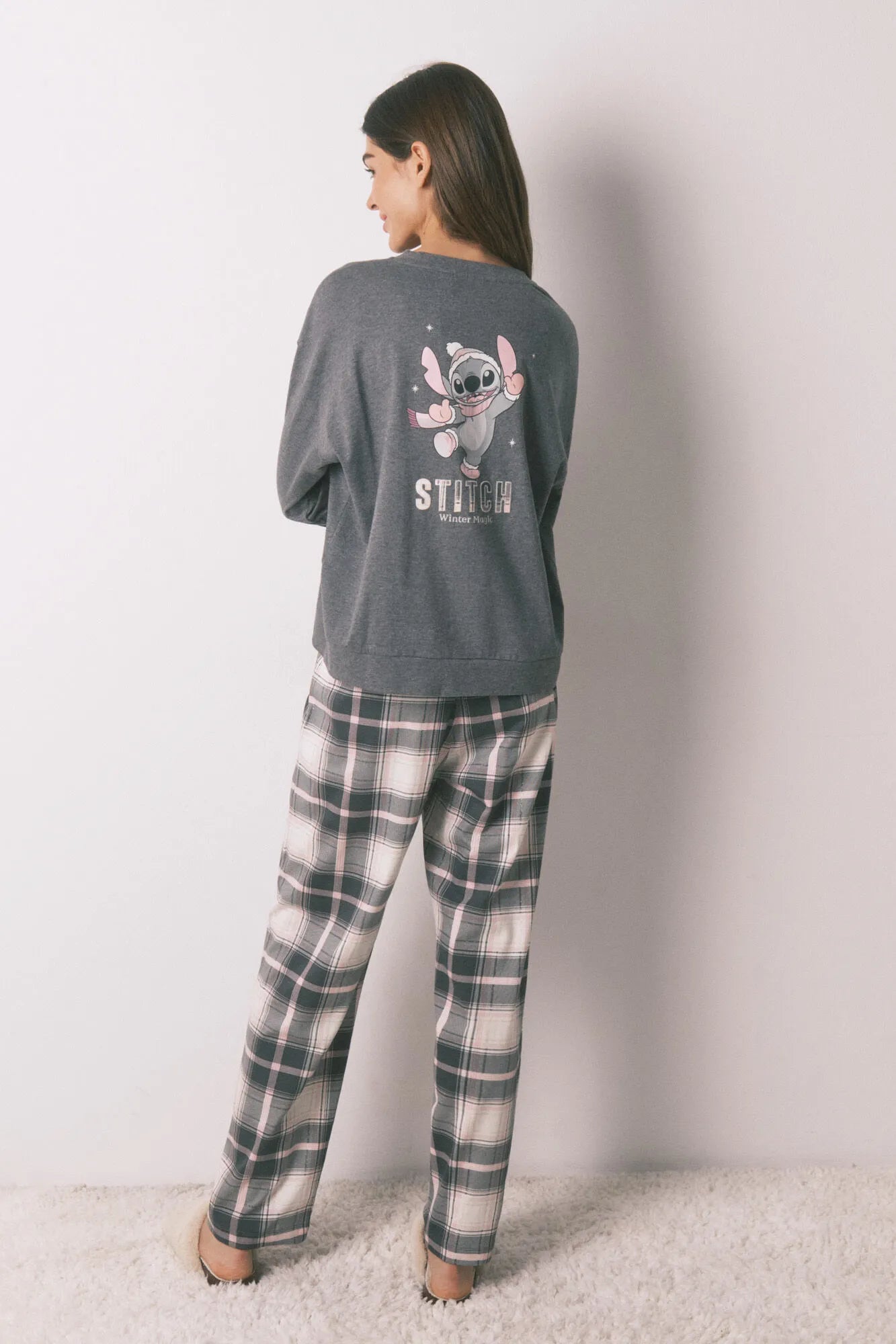 Women Secret_Medium Grey_Long Pyjamas 100% Cotton Grey Plaid Stitch_3132217_46_06