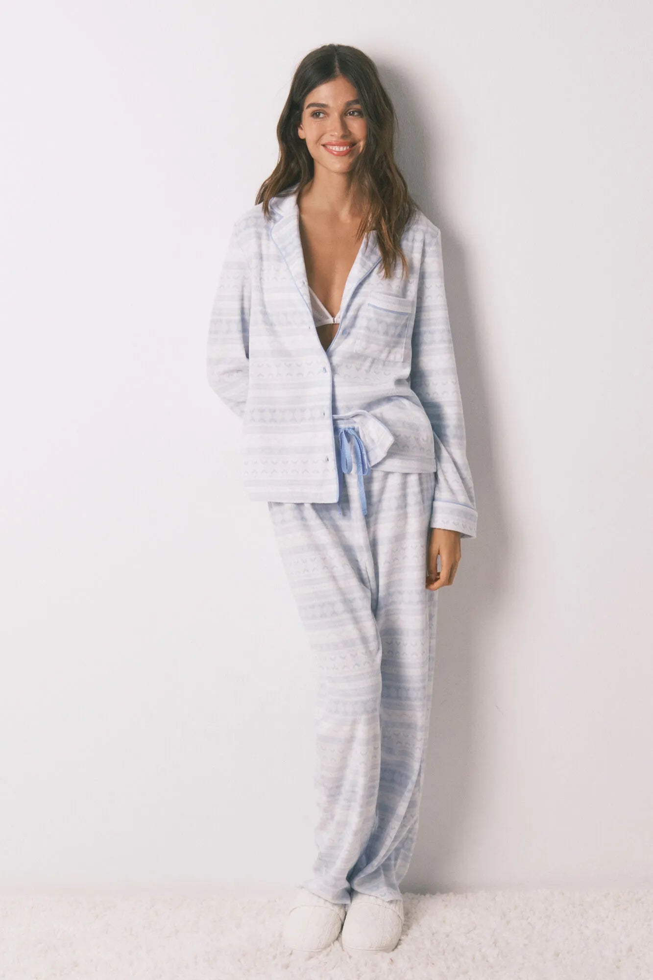 Women Secret_Blue Print_Long Pyjamas Fleece Pyjamas with Border_3132223_19_01