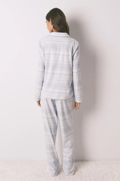 Women Secret_Blue Print_Long Pyjamas Fleece Pyjamas with Border_3132223_19_06