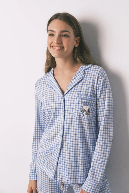 Women Secret_Blue Print_Snoopy Vichy Long Pyjamas_3132226_19_03