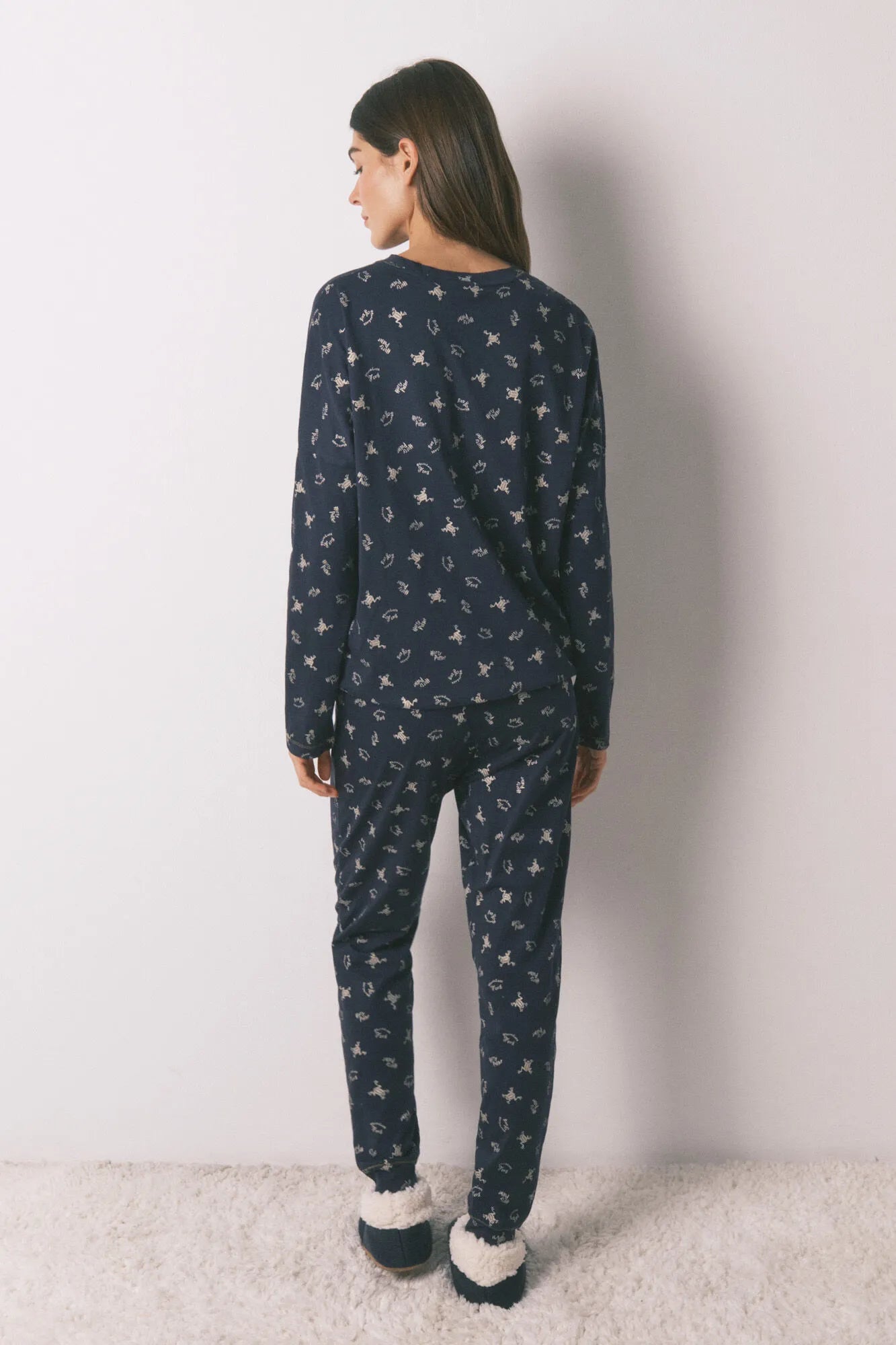 Women Secret_Navy_Long 100% Cotton Blue Pyjamas with Frog Print_3132231_10_06
