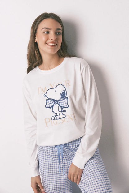 Women Secret_Ivory_Long Cotton Snoopy Vichy Pyjamas_3132232_96_03