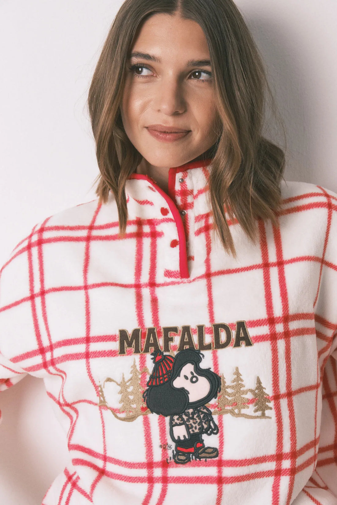 Women Secret_Ivory_Long Fleece Pajamas White Checks Mafalda_3132236_96_02