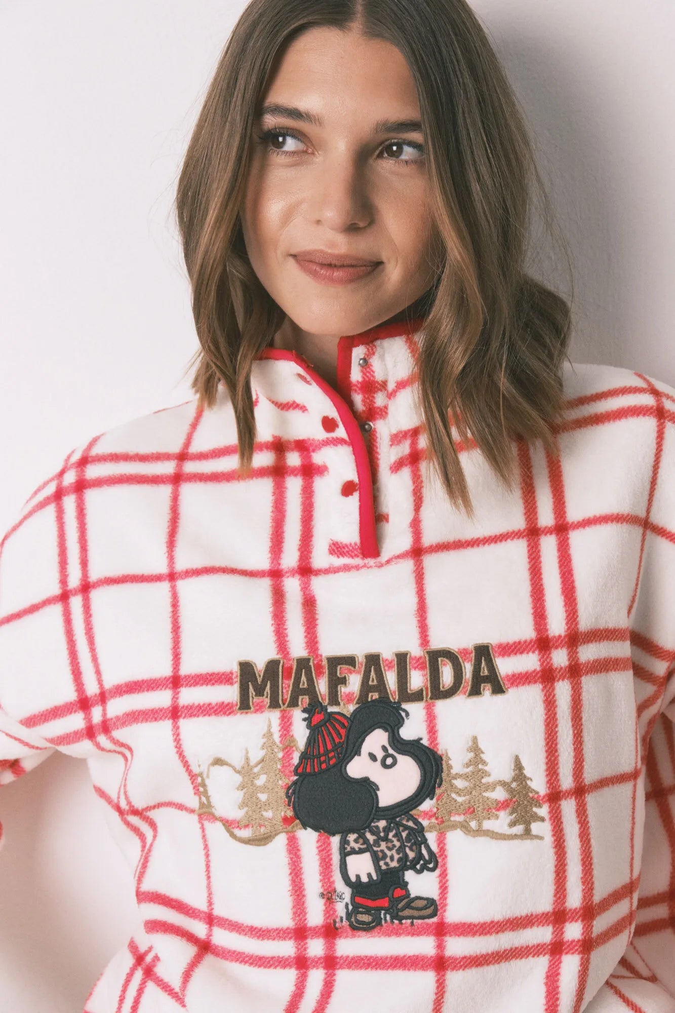 Women Secret_Ivory_Long Fleece Pajamas White Checks Mafalda_3132236_96_02