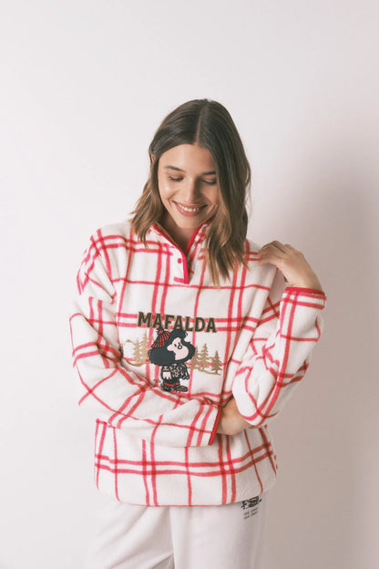 Women Secret_Ivory_Long Fleece Pajamas White Checks Mafalda_3132236_96_03