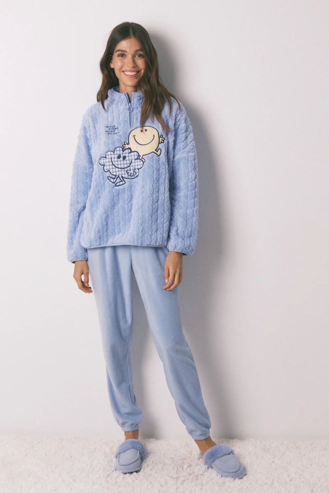 Women Secret_Medium Blue_Smileyworld¨ High Neck Fleece Long Pyjamas_3132239_12_01