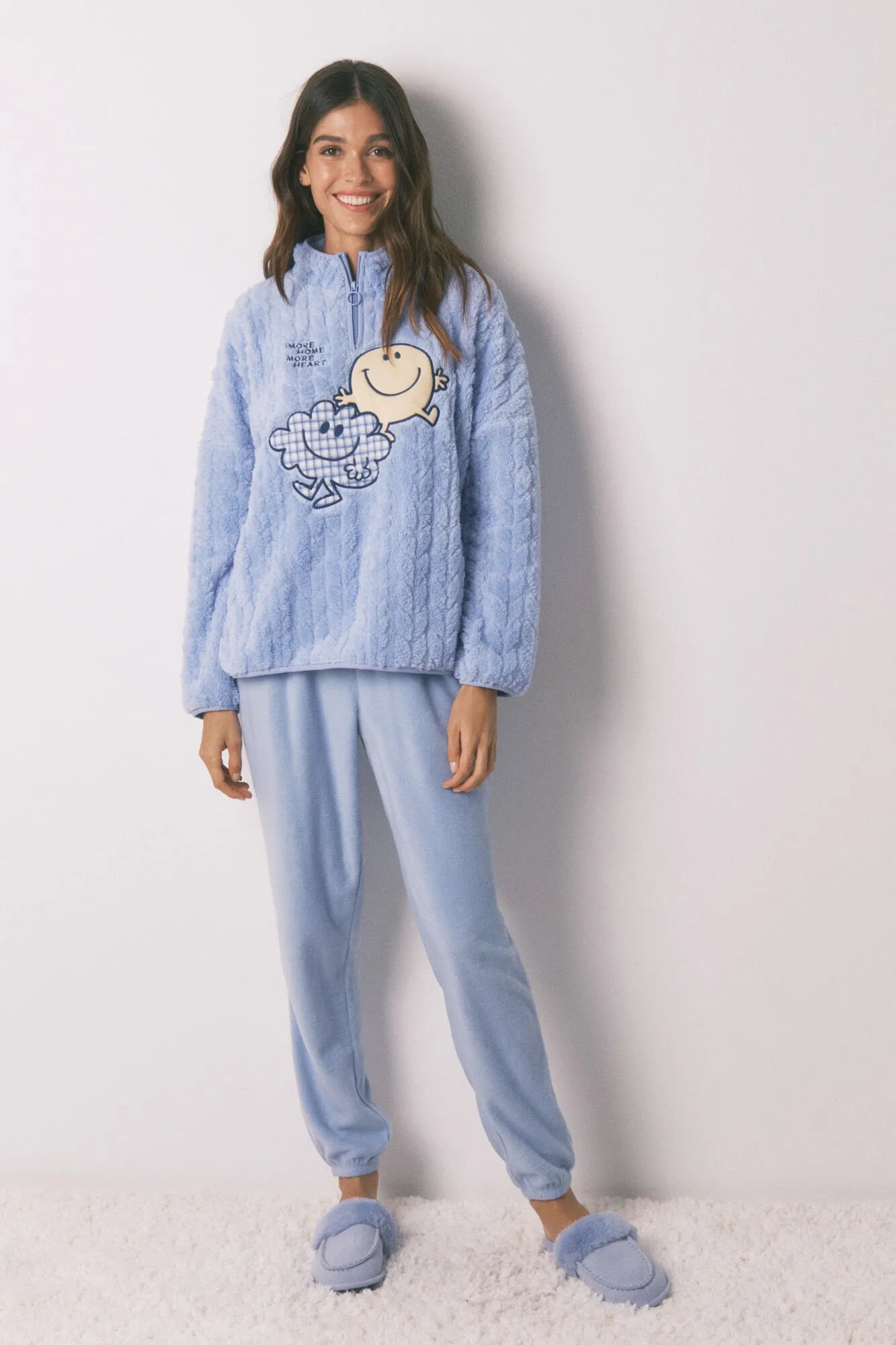 Women Secret_Medium Blue_Smileyworld¨ High Neck Fleece Long Pyjamas_3132239_12_01