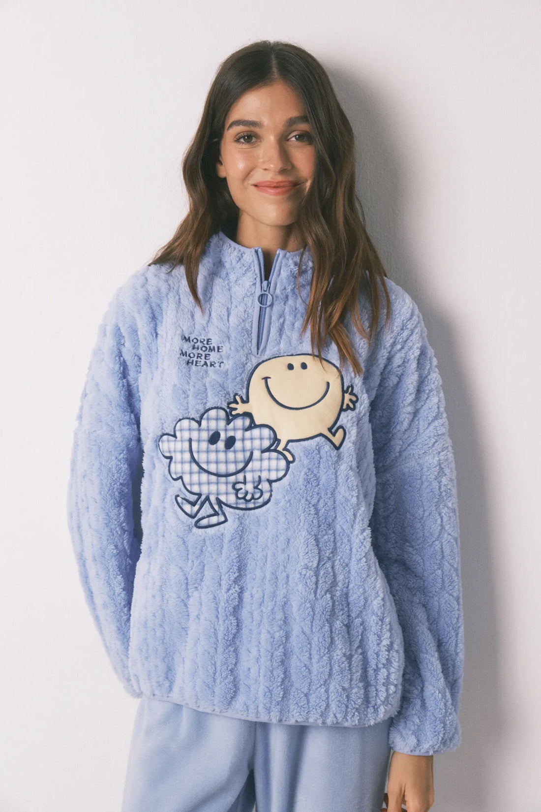 Women Secret_Medium Blue_Smileyworld¨ High Neck Fleece Long Pyjamas_3132239_12_02
