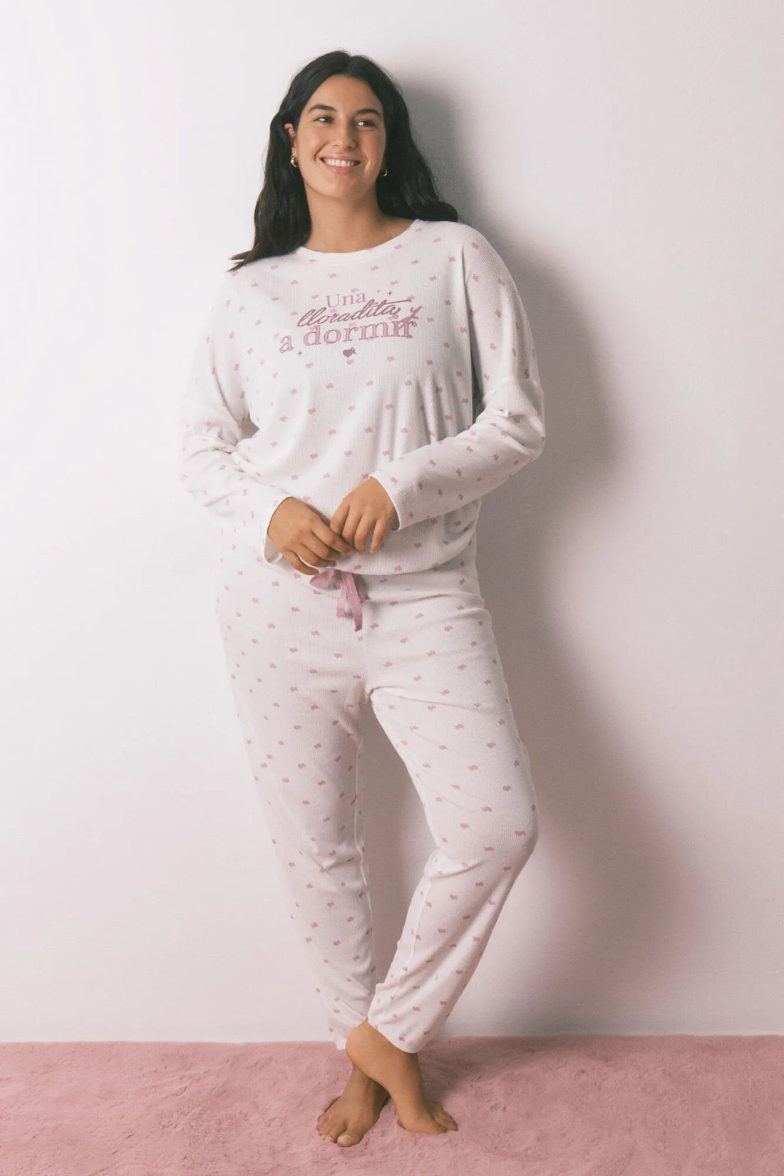 Women Secret_White Print_Waffle Fabric Long Pyjamas_3132251_97_01