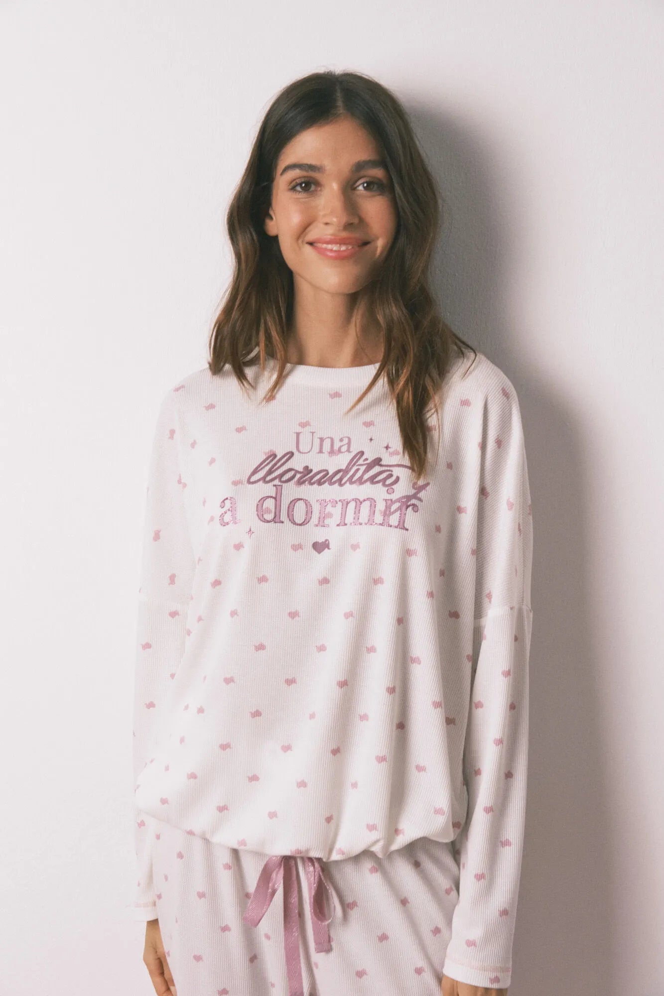 Women Secret_White Print_Waffle Fabric Long Pyjamas_3132251_97_04