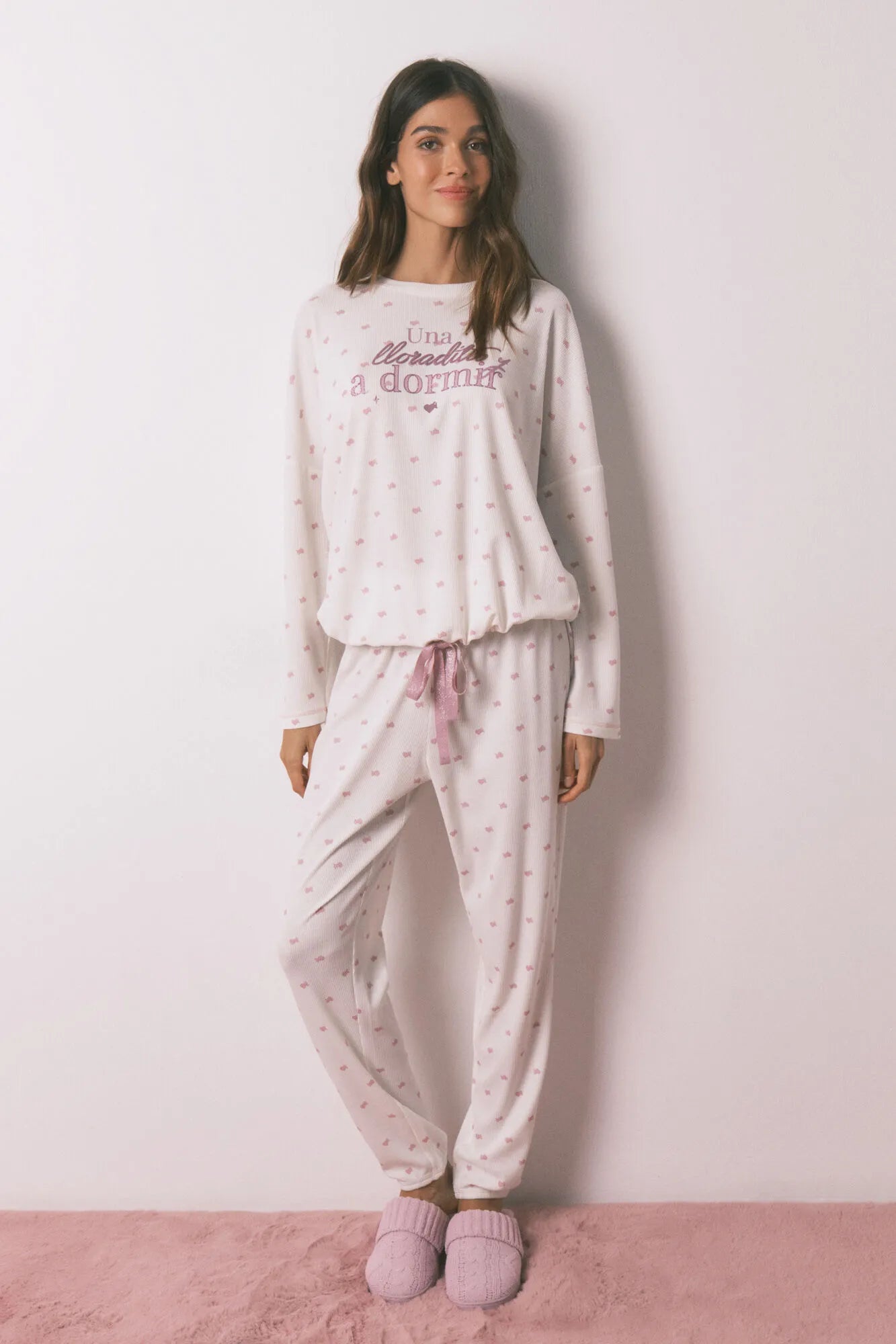 Women Secret_White Print_Waffle Fabric Long Pyjamas_3132251_97_05