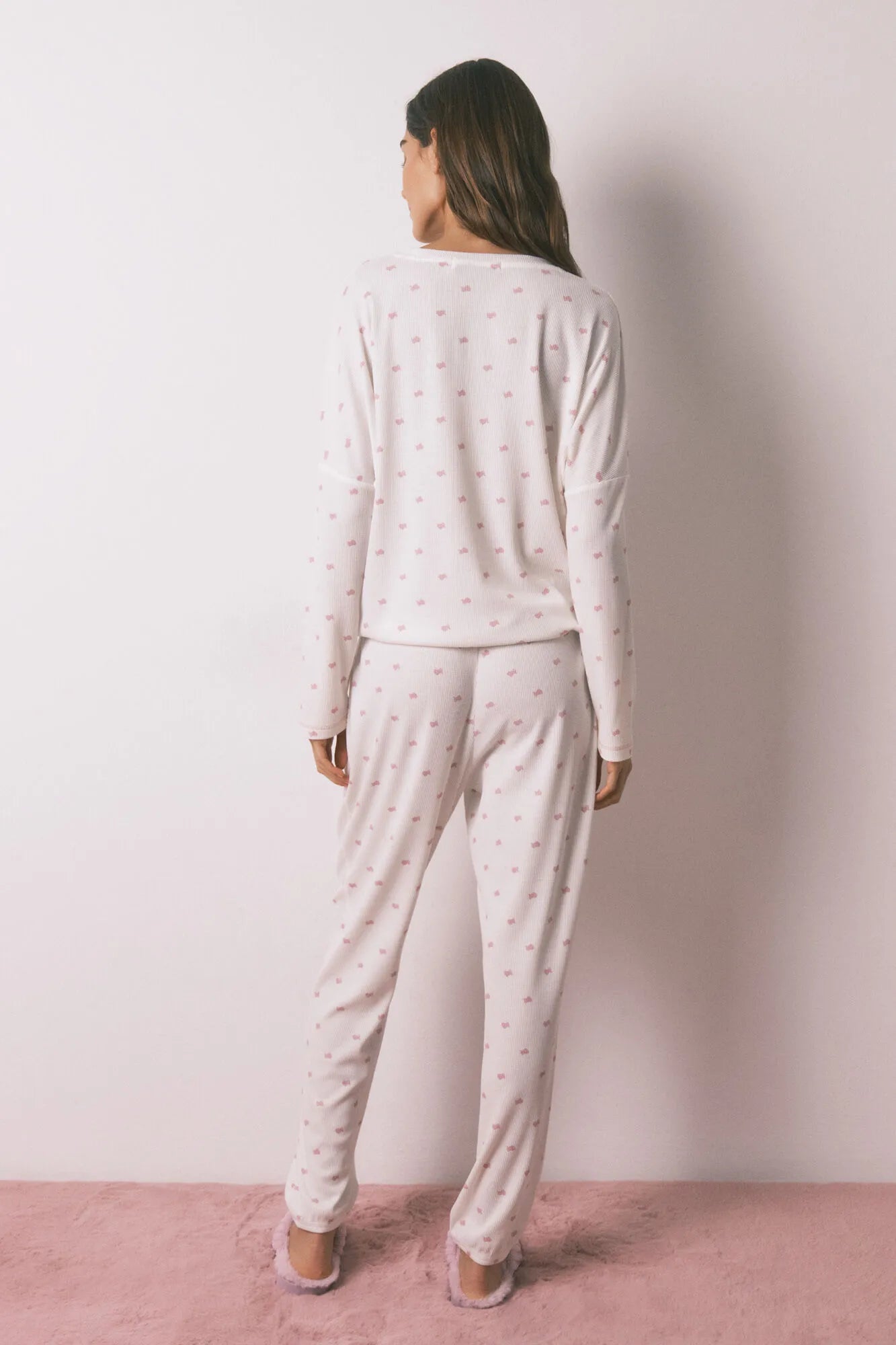 Women Secret_White Print_Waffle Fabric Long Pyjamas_3132251_97_08