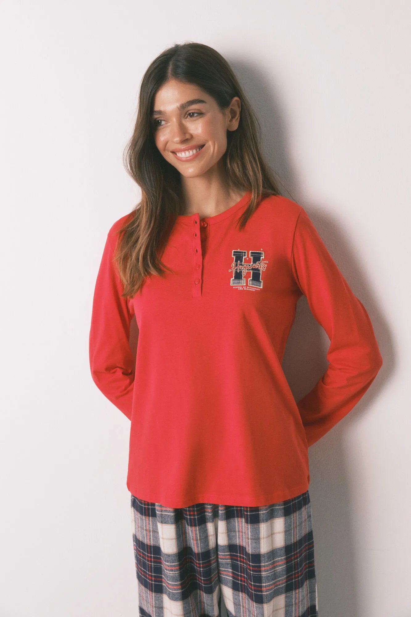 Women Secret_Red_Long Pyjamas 100% Cotton Checked Print "Hogwarts"_3132256_60_05