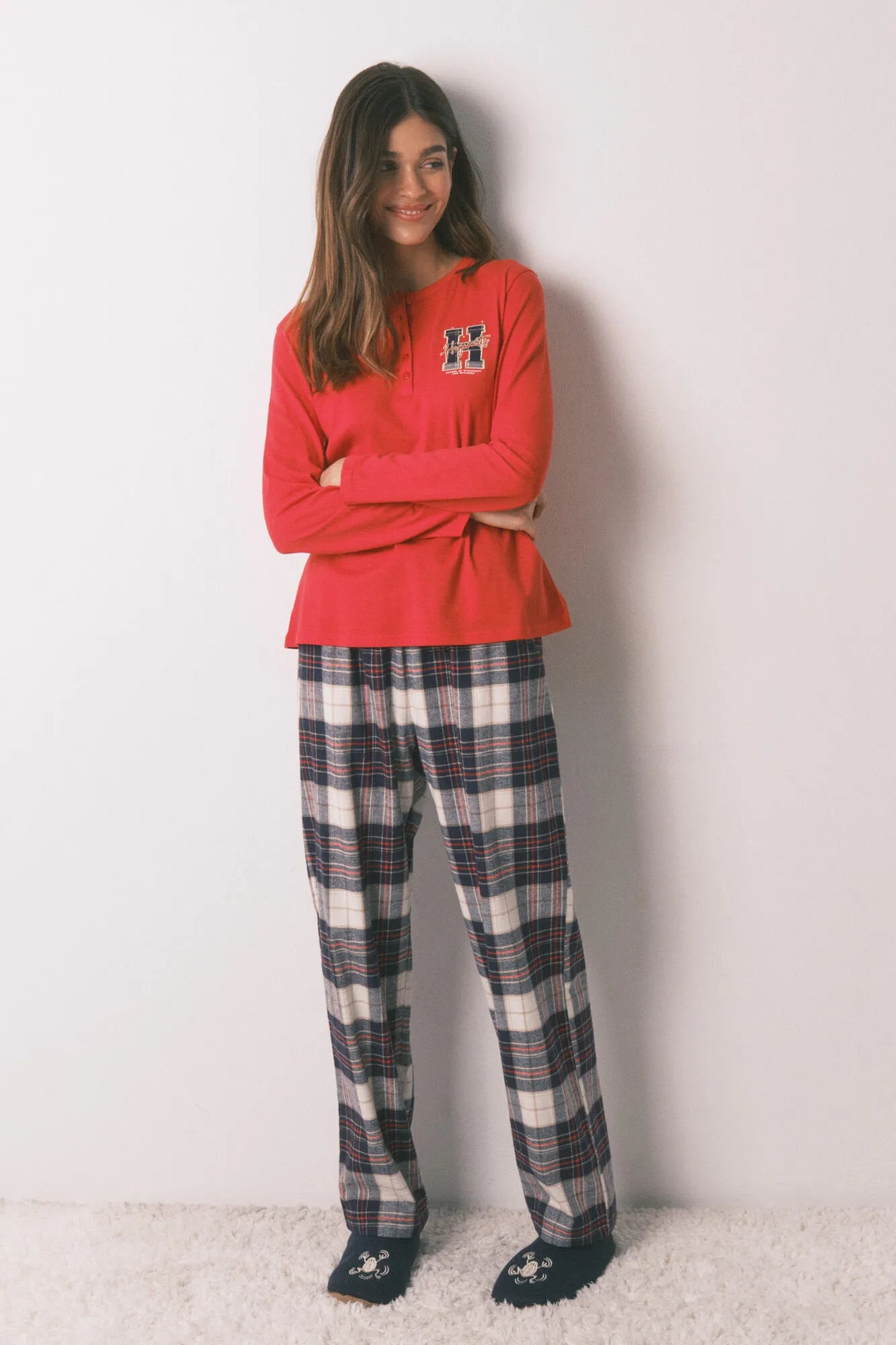 Women Secret_Red_Long Pyjamas 100% Cotton Checked Print "Hogwarts"_3132256_60_06