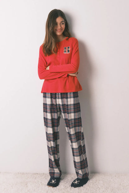 Women Secret_Red_Long Pyjamas 100% Cotton Checked Print "Hogwarts"_3132256_60_06
