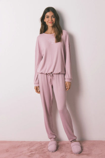 Women Secret_Pink_Long Pyjamas Warm Soft Jersey-Knit_3132265_70_05