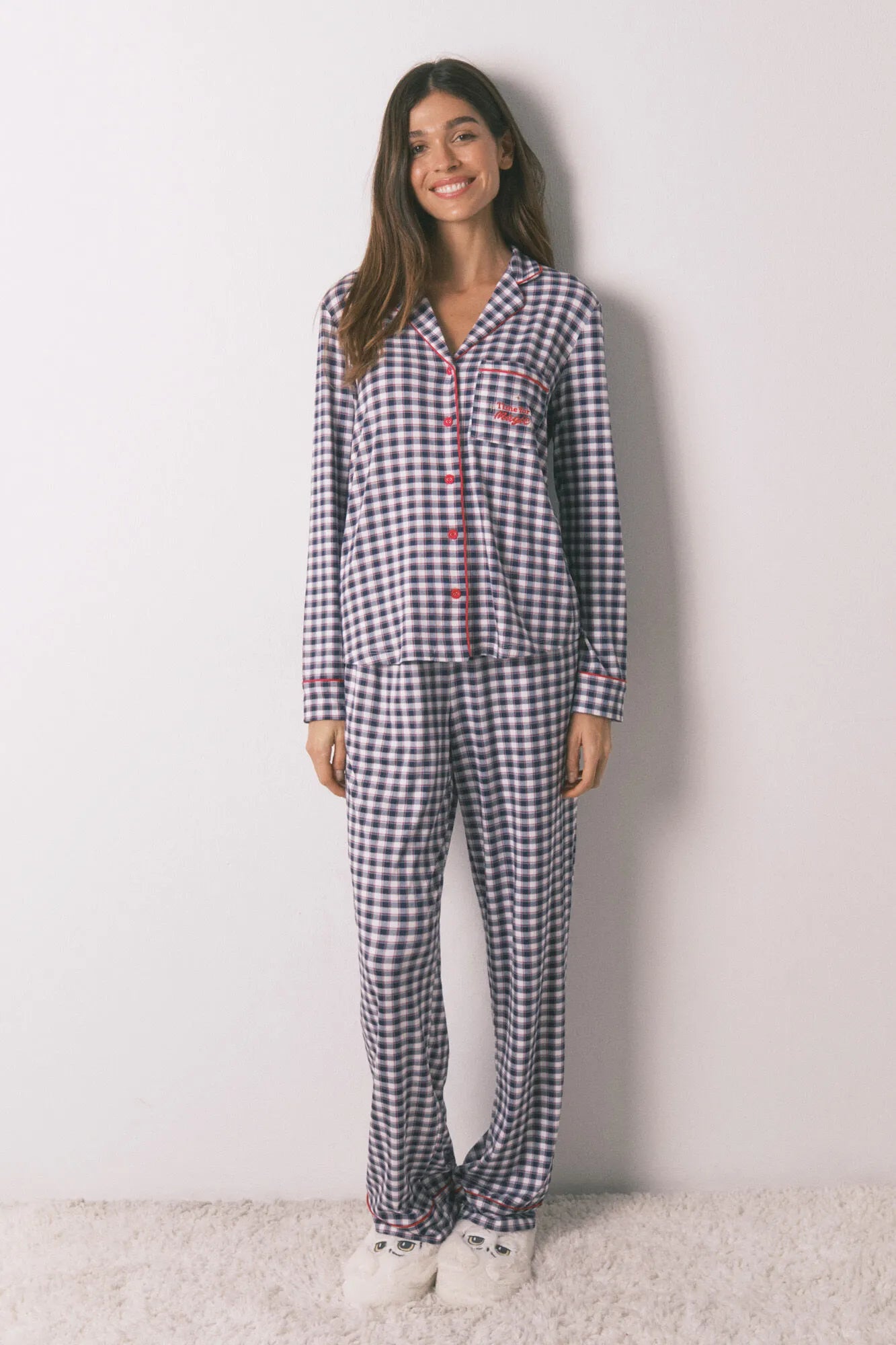 Women Secret_Navy_Long Classic Pyjamas in Soft Checked Jersey-Knit_3132266_10_03