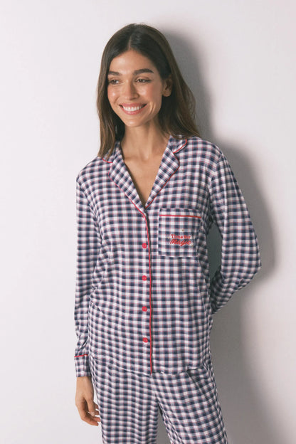 Women Secret_Navy_Long Classic Pyjamas in Soft Checked Jersey-Knit_3132266_10_06