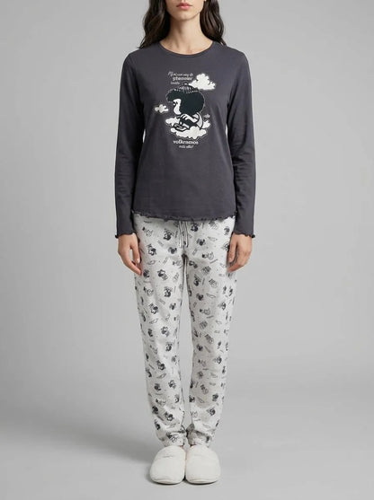 Women Secret_Charcoal Grey_Grey 100% Cotton Print Long Pyjamas Mafalda_3133476_40_00