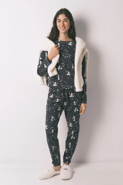 Women Secret_Charcoal Grey_Grey 100% Cotton Long Pyjamas El Principito_3133477_40_02