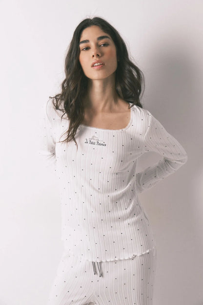 Women Secret_Ivory_White Ribbed Star Print Long Pyjamas_3133481_96_01