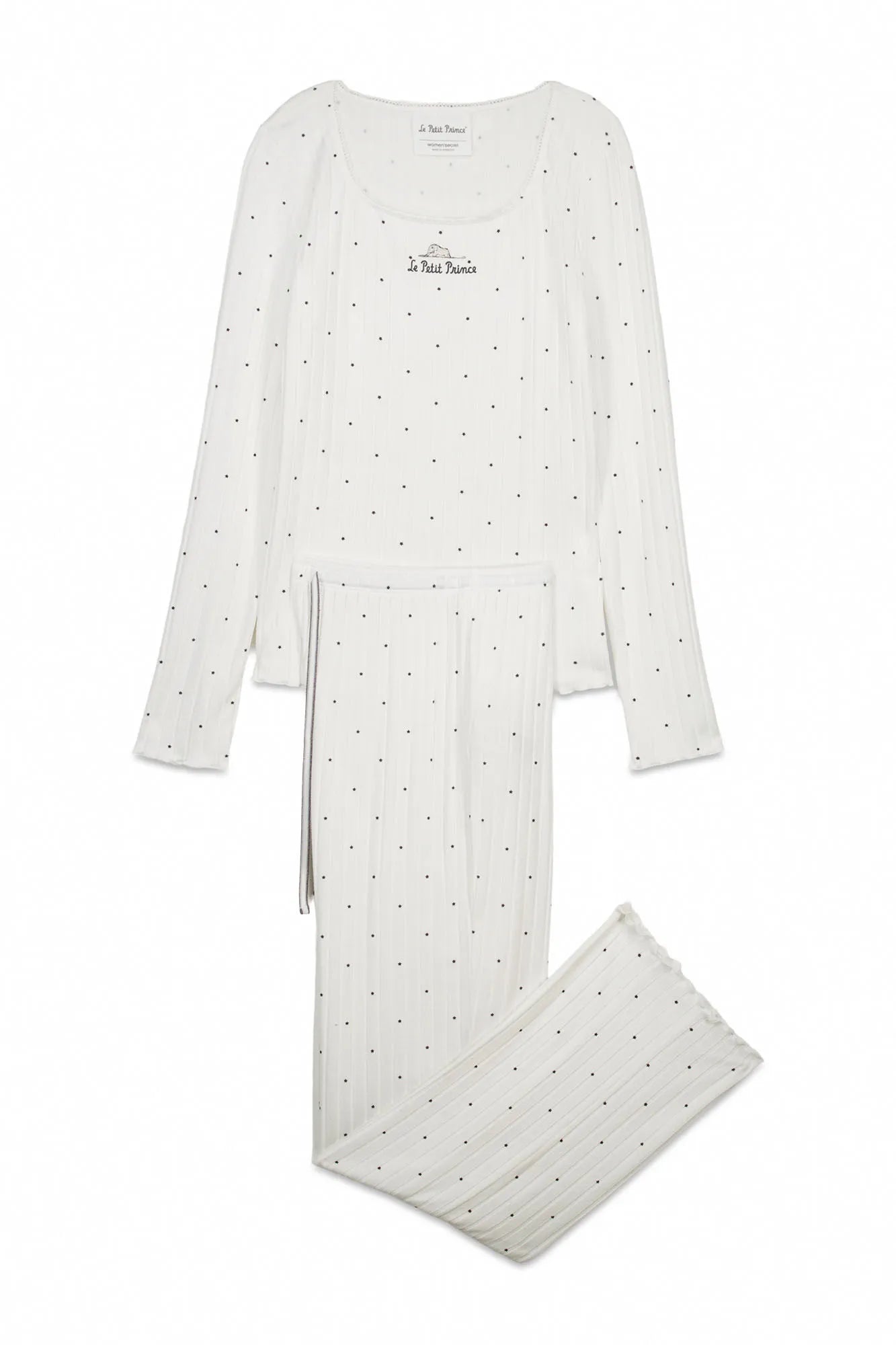 Women Secret_Ivory_White Ribbed Star Print Long Pyjamas_3133481_96_07