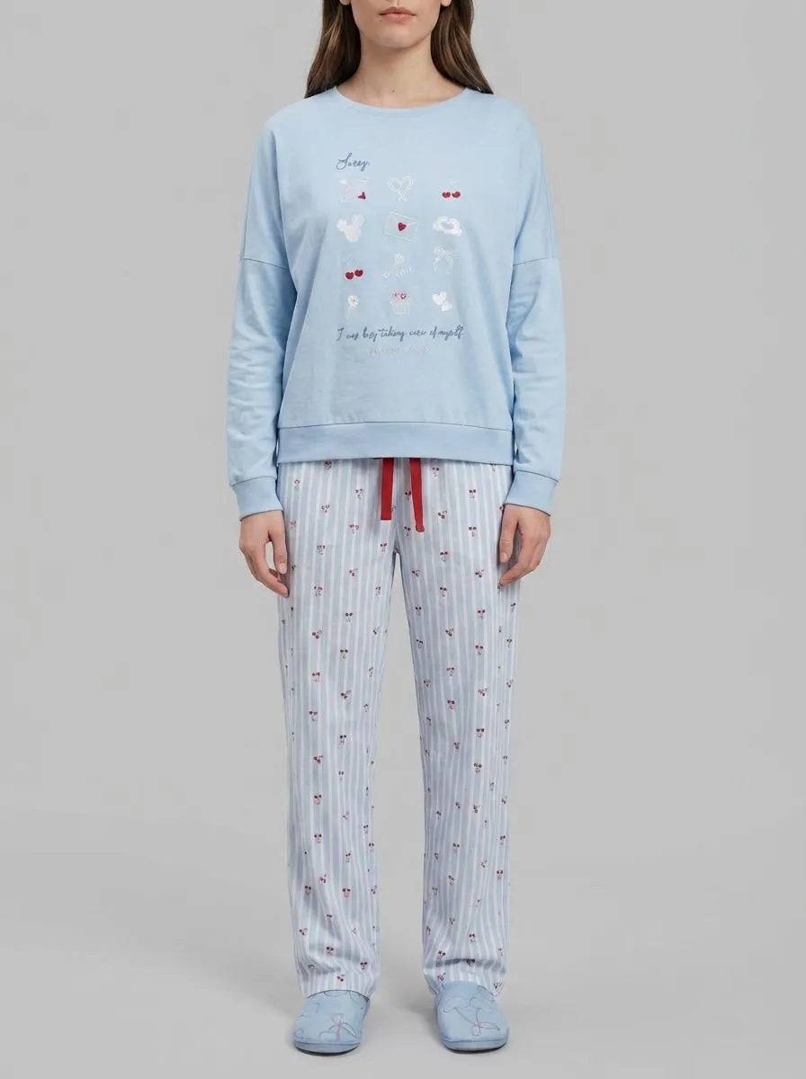 Women Secret Medium Blue Women Cotton Long Pyjamas Mickey Cherry SKU: 3133488_14 Image 00