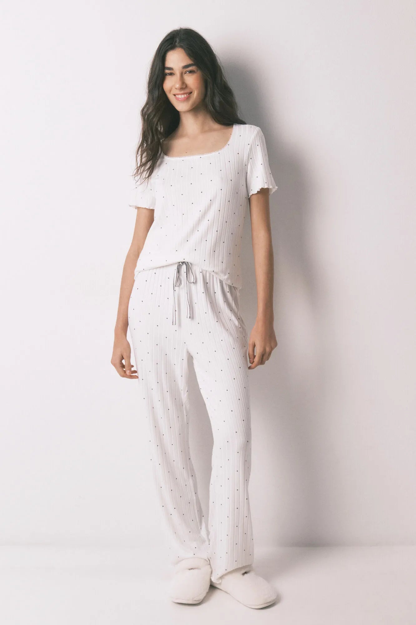 Women Secret_Ivory_White Ribbed Star Print Pyjamas_3133491_96_02