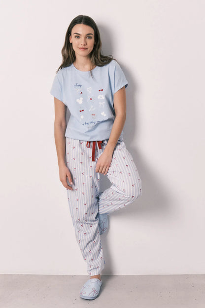 Women Secret Medium Blue Women Cotton Short Sleeve Long Pyjamas Mickey SKU: 3133492_14 Image 03