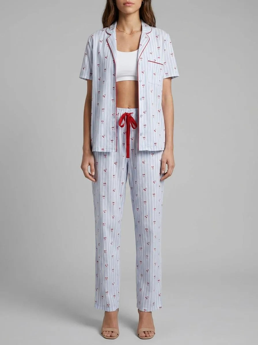 Women Secret_Medium Blue_Cotton Striped Cherry Print Classic Pyjamas_3133493_14_00