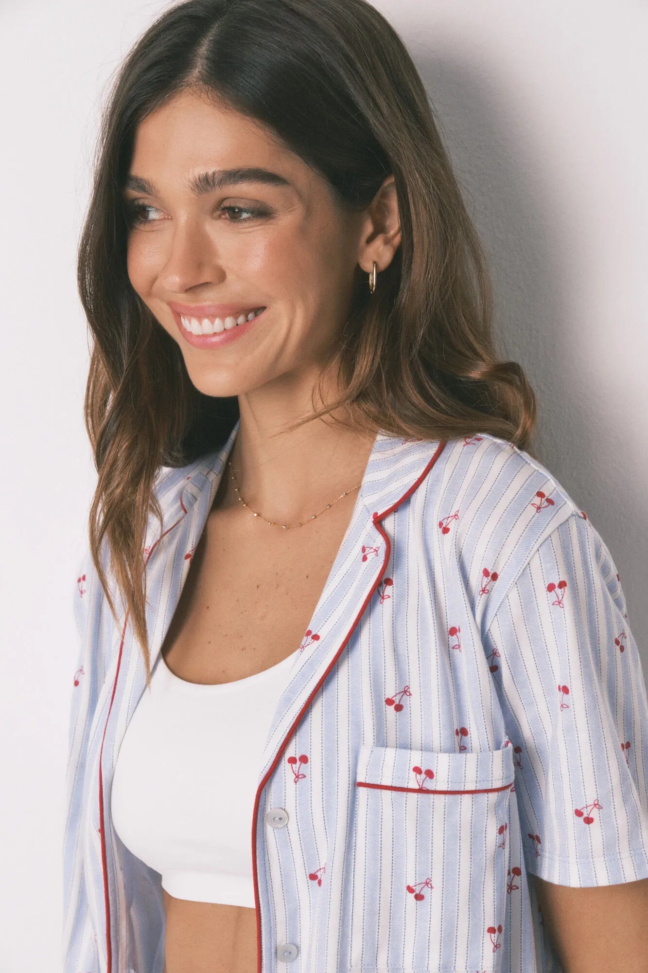 Women Secret_Medium Blue_Cotton Striped Cherry Print Classic Pyjamas_3133493_14_08